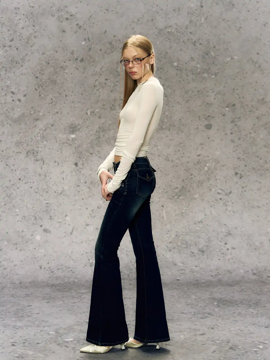DeleteEX | Black and Blue Slim-Fit Flared Jeans