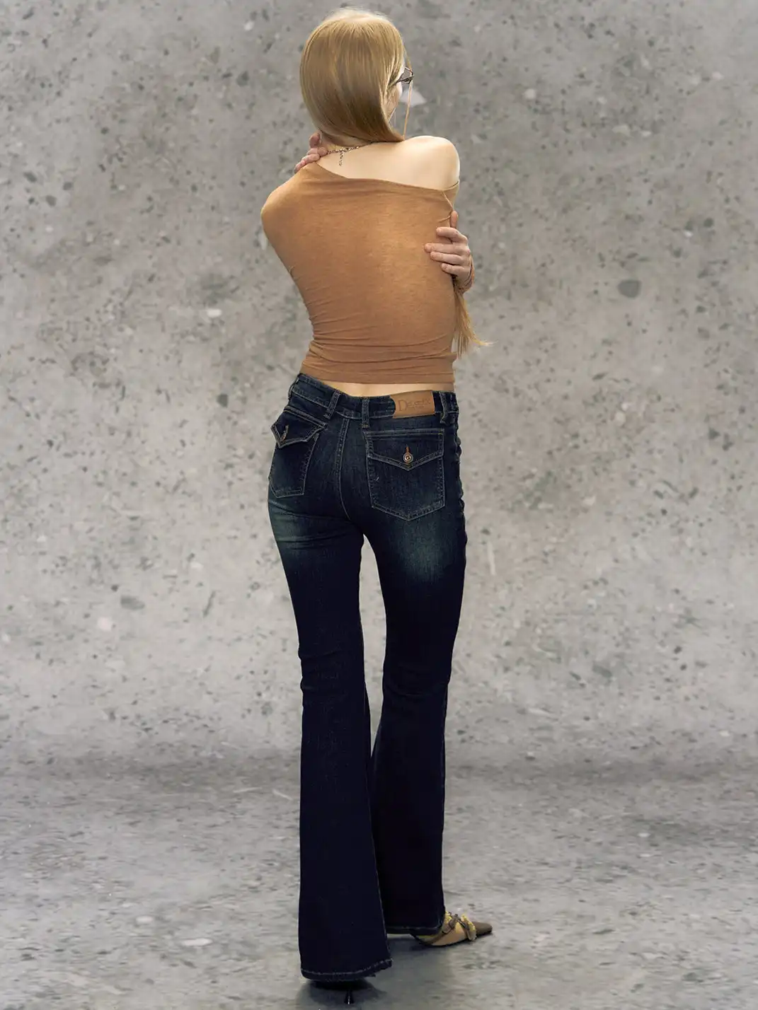 DeleteEX | Black and Blue Slim-Fit Flared Jeans