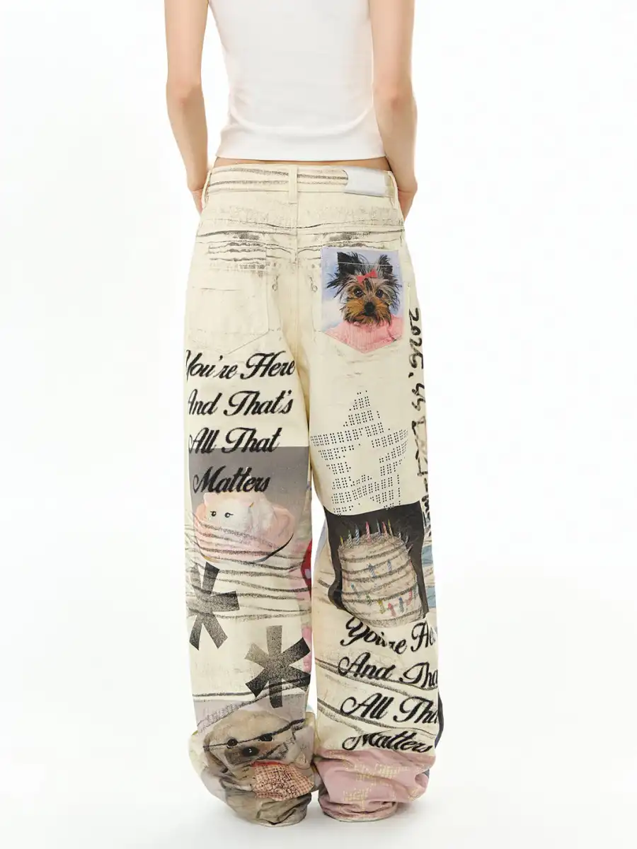 DeleteEX | Printed Wide-Leg Jeans - 3