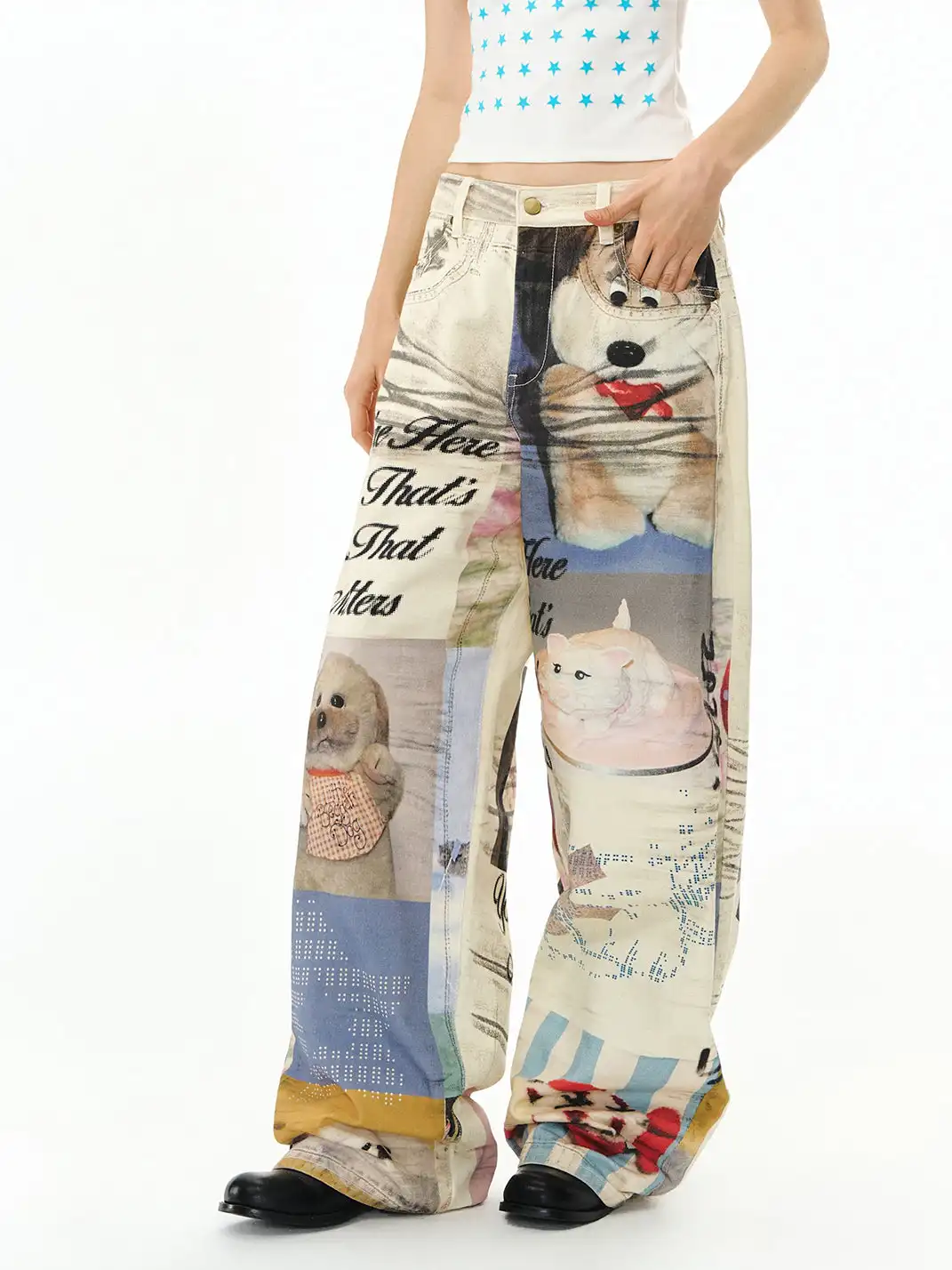 DeleteEX | Printed Wide-Leg Jeans