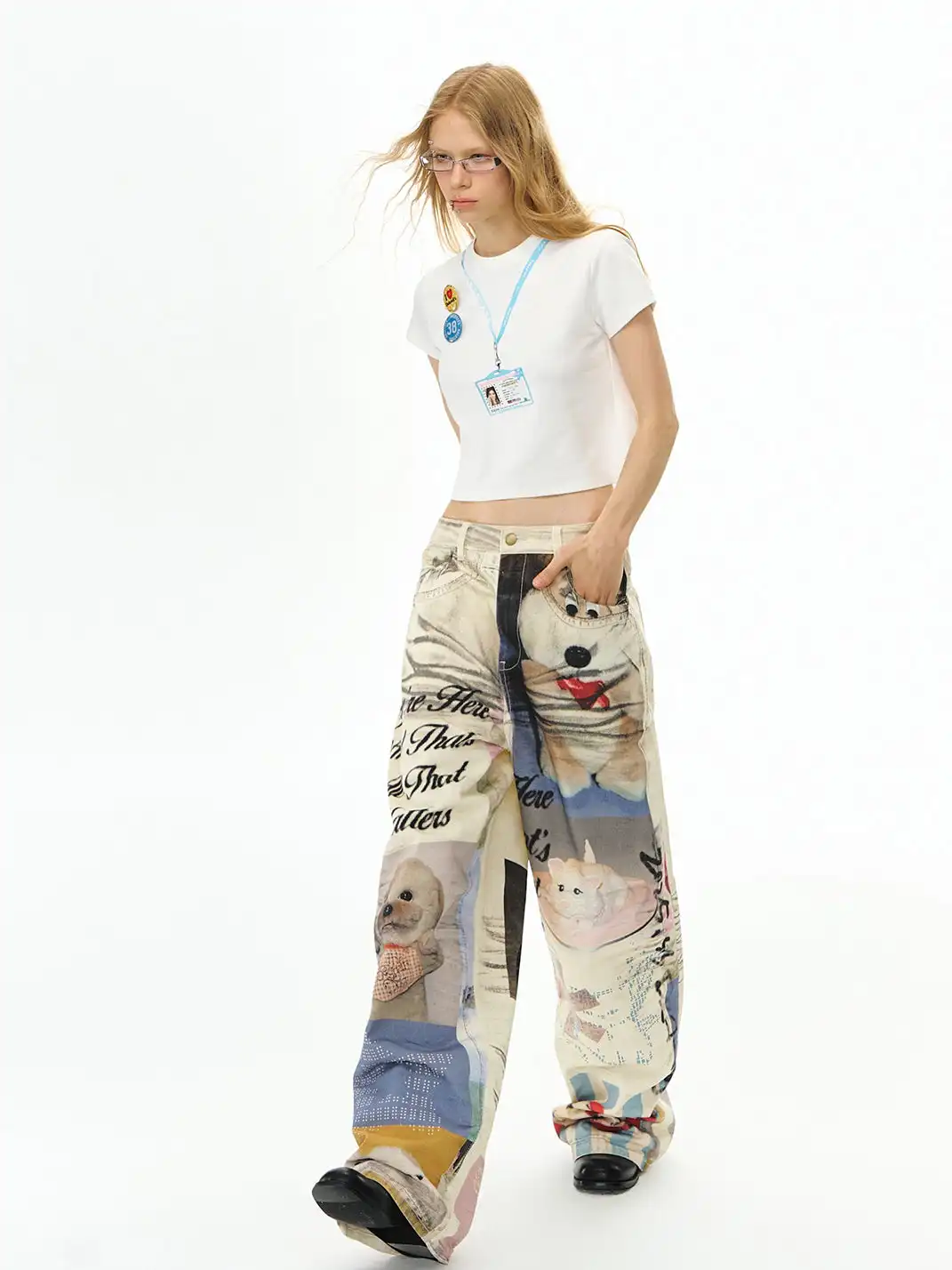 DeleteEX | Printed Wide-Leg Jeans