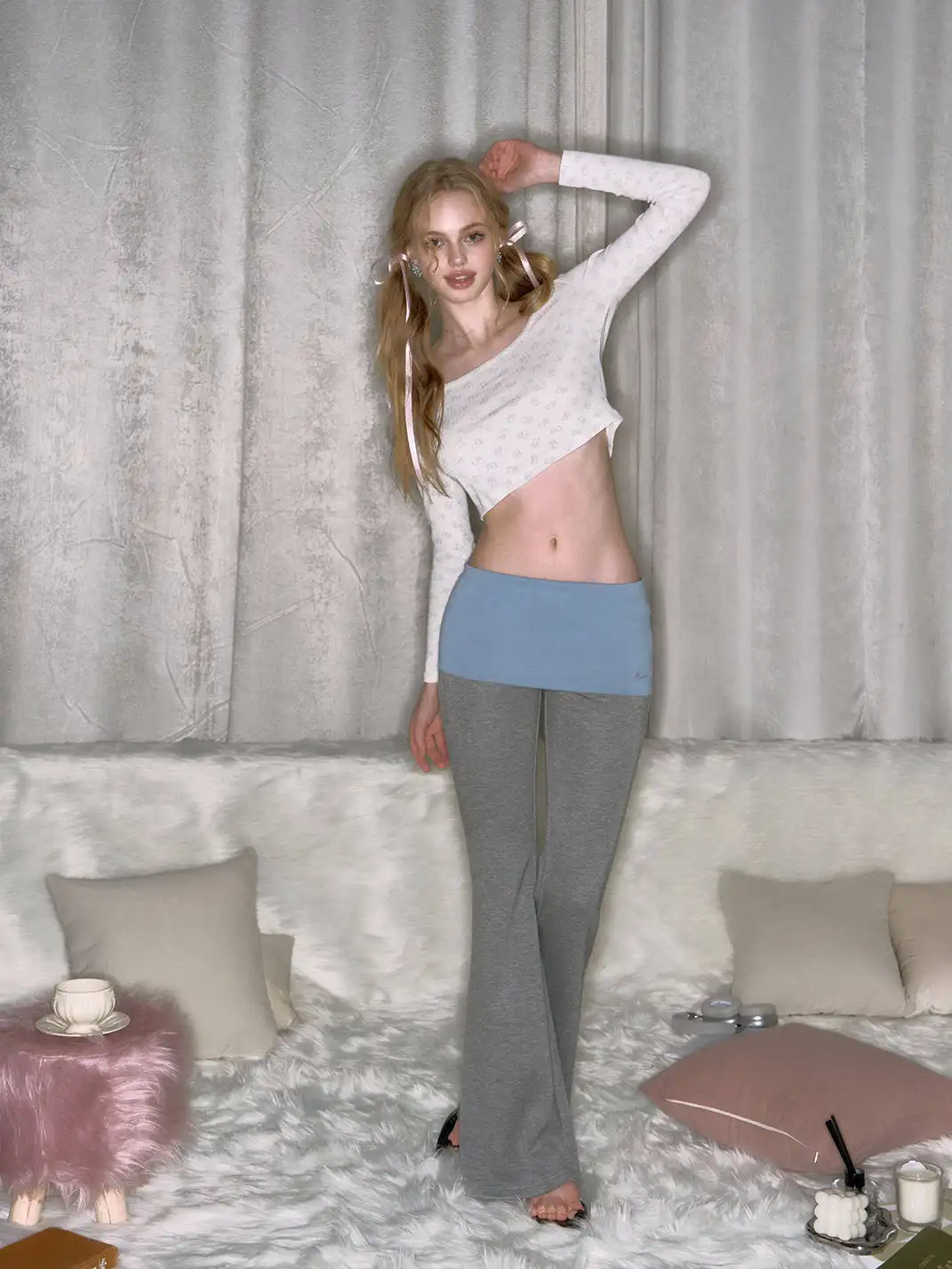 DeleteEX | Color-blocked Faux Two-piece Flared Yoga Pants