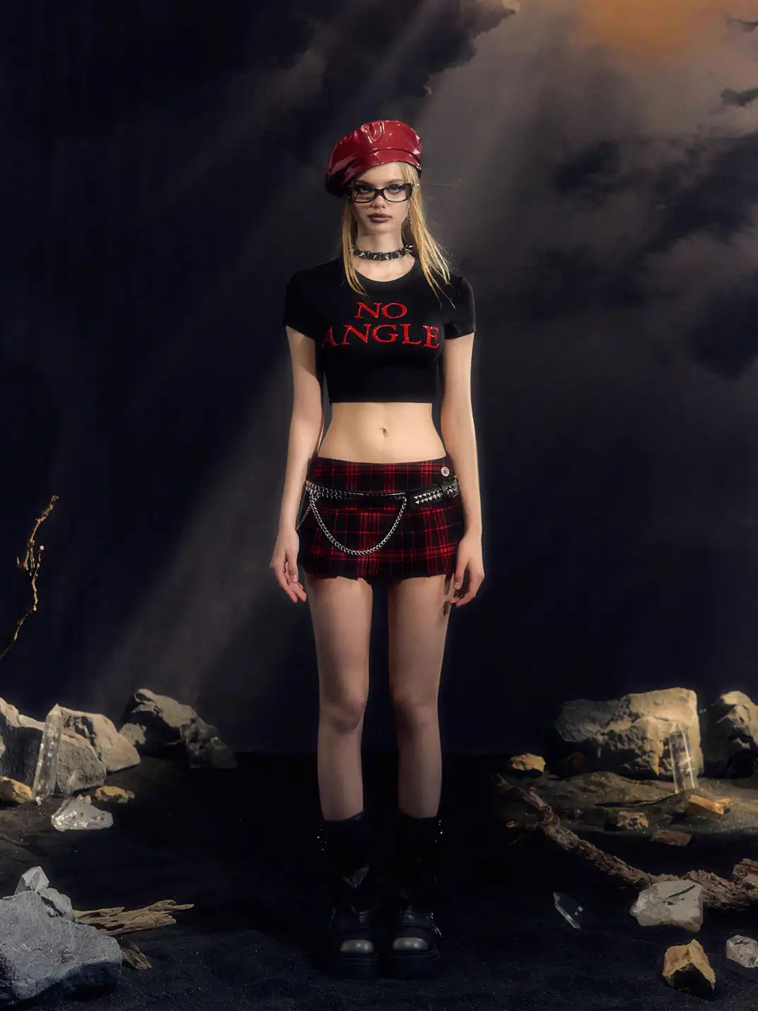 DeleteEX | Low-Waisted Plaid Pleated Skirt
