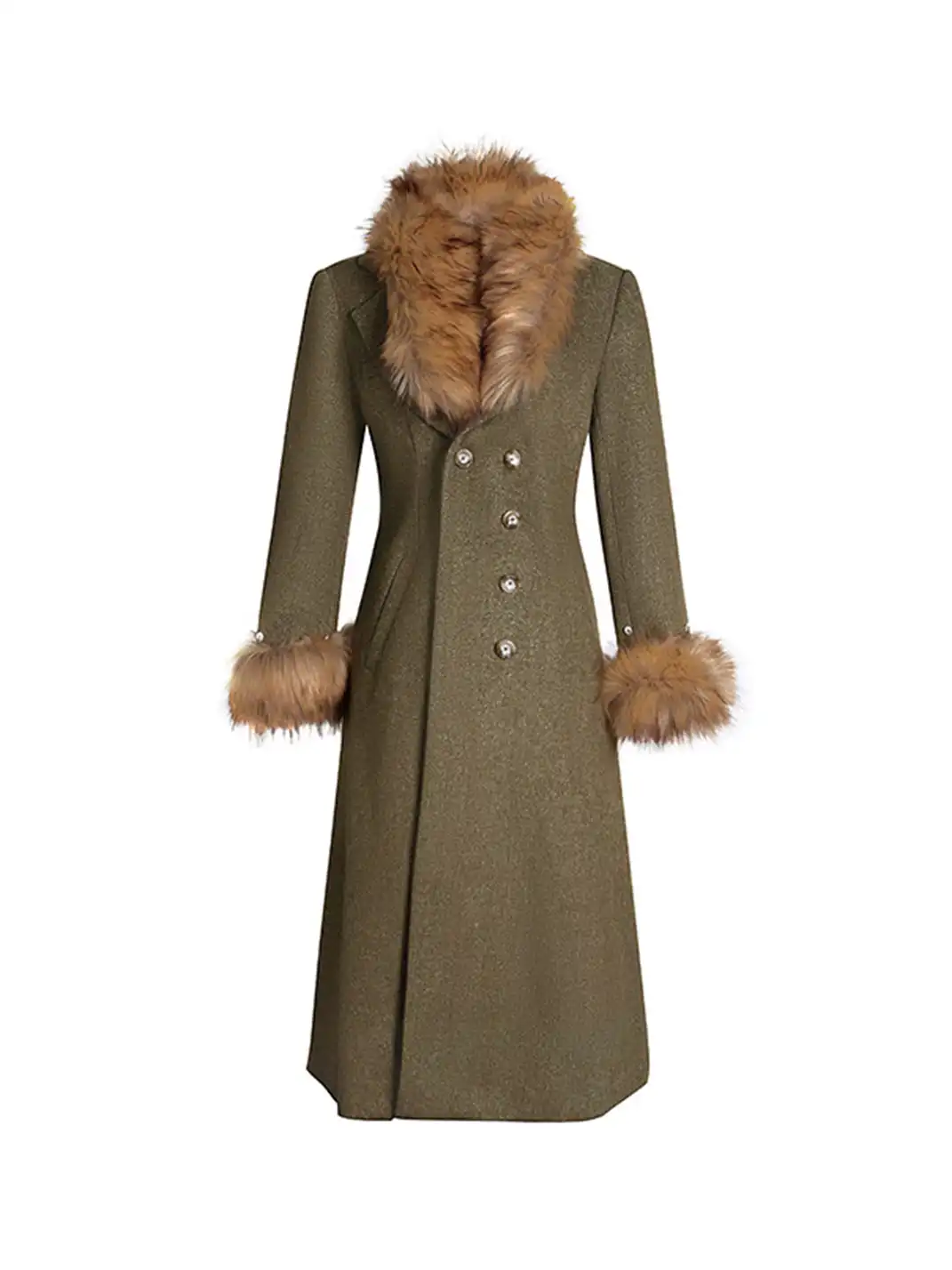 DeleteEX | Eco-friendly Fur Collar Double-breasted Belted Coat