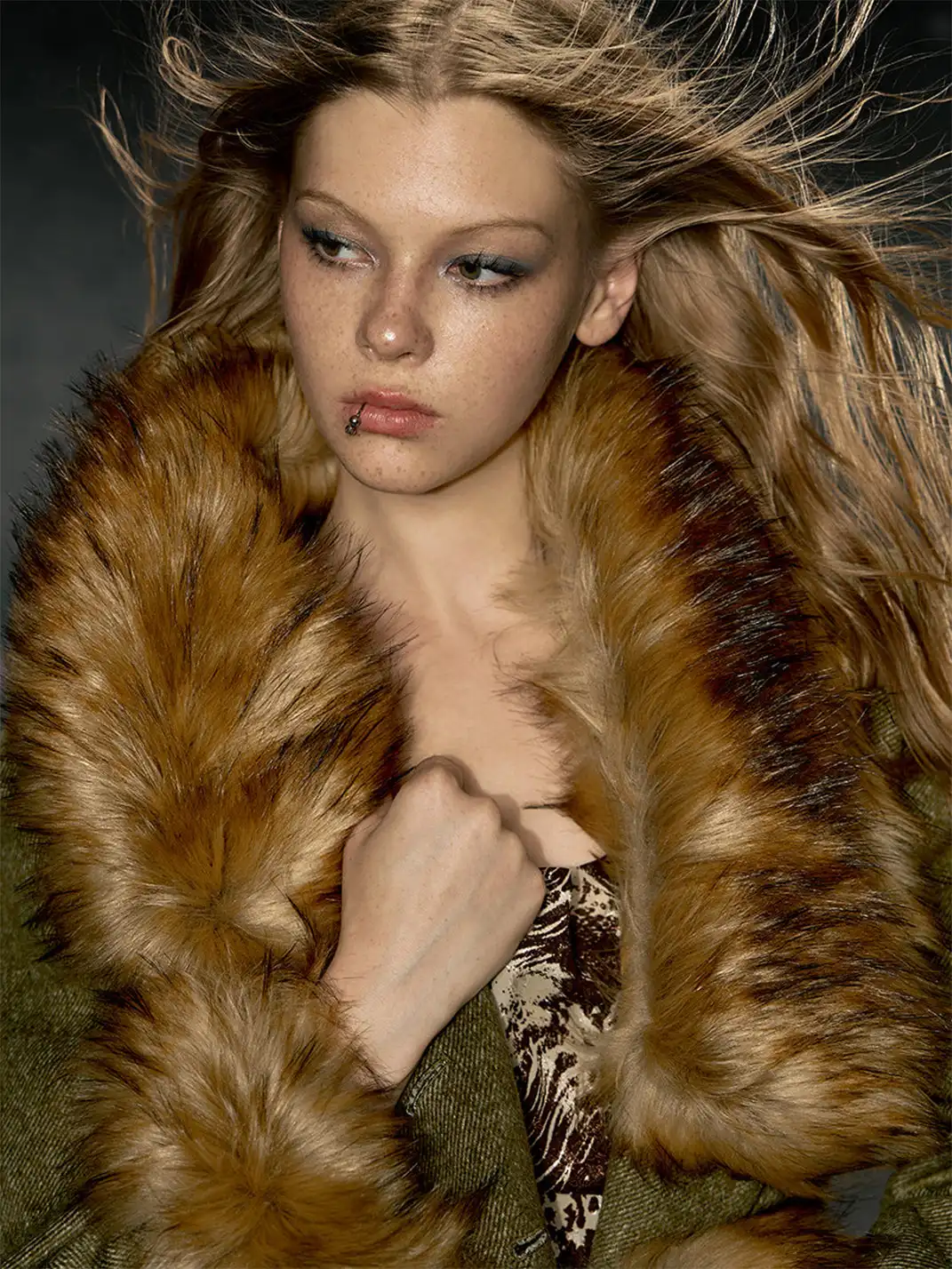 DeleteEX | Eco-friendly Fur Collar Double-breasted Belted Coat