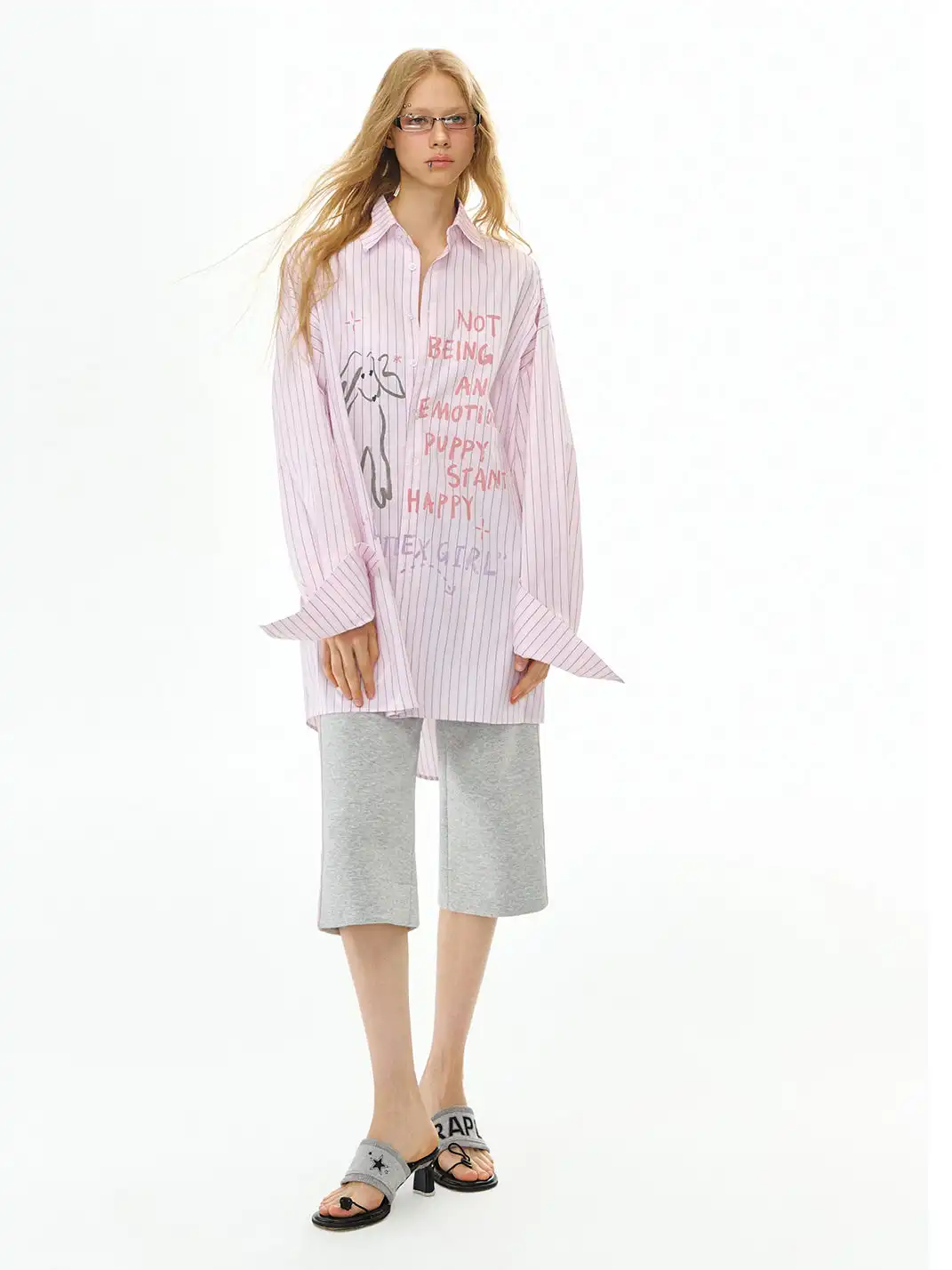 DeleteEX | Graffiti Print Striped Long-Sleeve Shirt