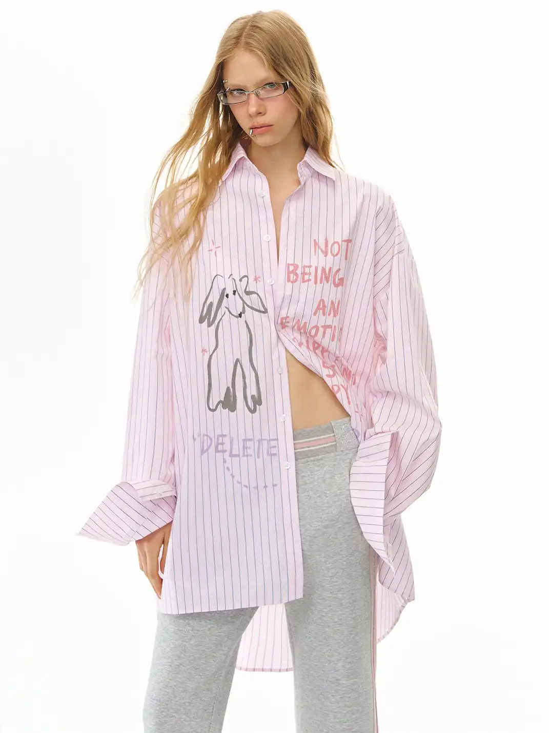 DeleteEX | Graffiti Print Striped Long-Sleeve Shirt