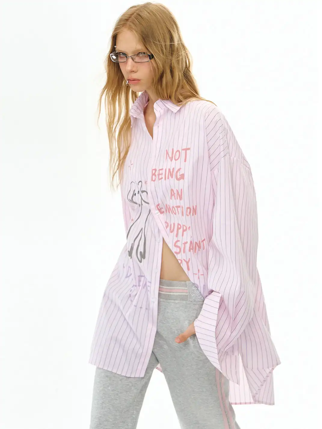 DeleteEX | Graffiti Print Striped Long-Sleeve Shirt