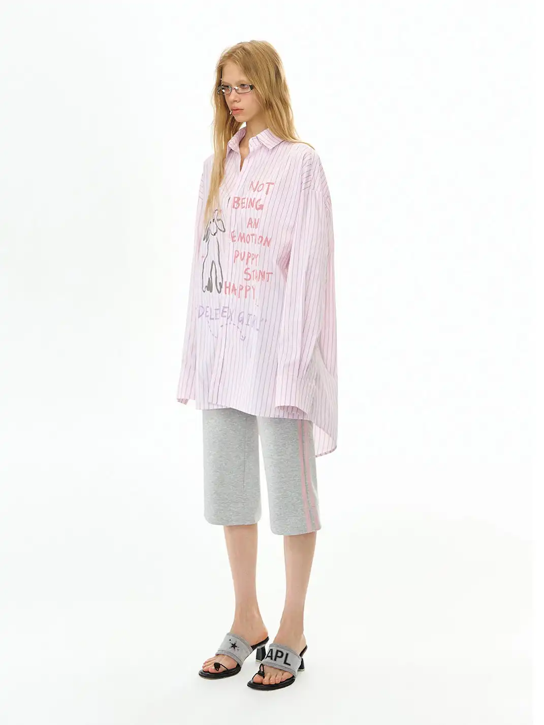 DeleteEX | Graffiti Print Striped Long-Sleeve Shirt