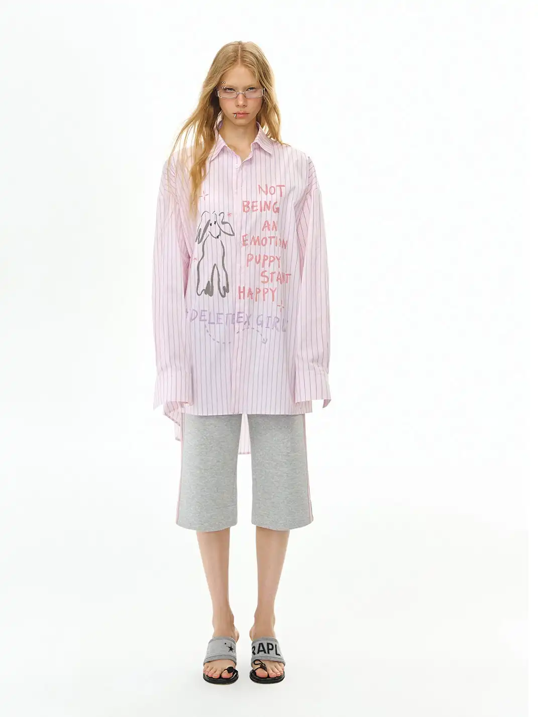 DeleteEX | Graffiti Print Striped Long-Sleeve Shirt
