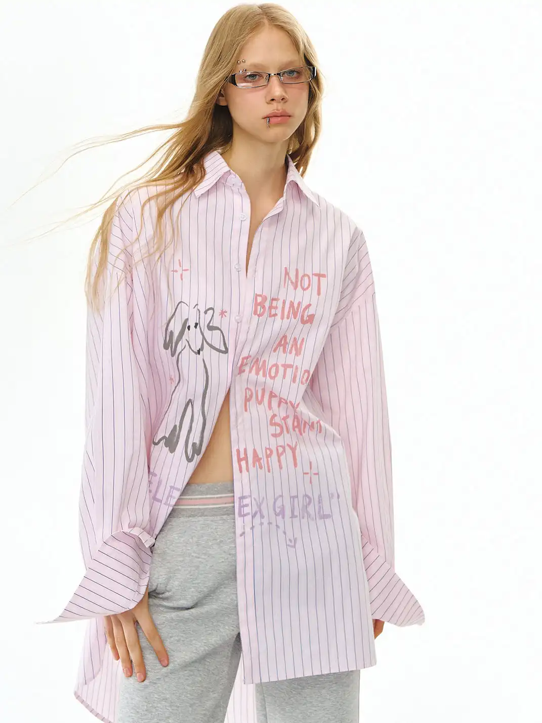 DeleteEX | Graffiti Print Striped Long-Sleeve Shirt
