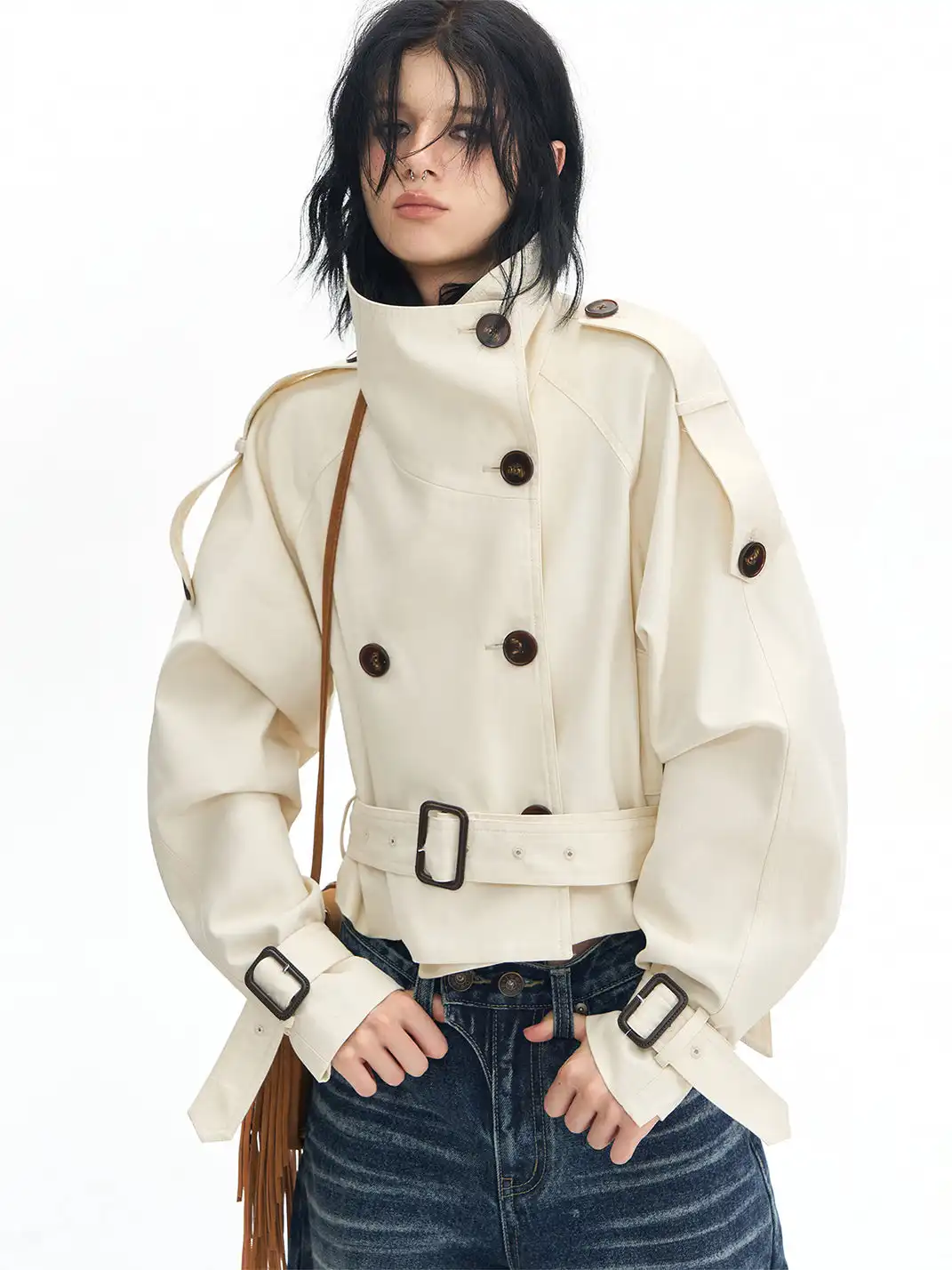 DeleteEX | Stand-up Collar Double-Breasted Short Jacket