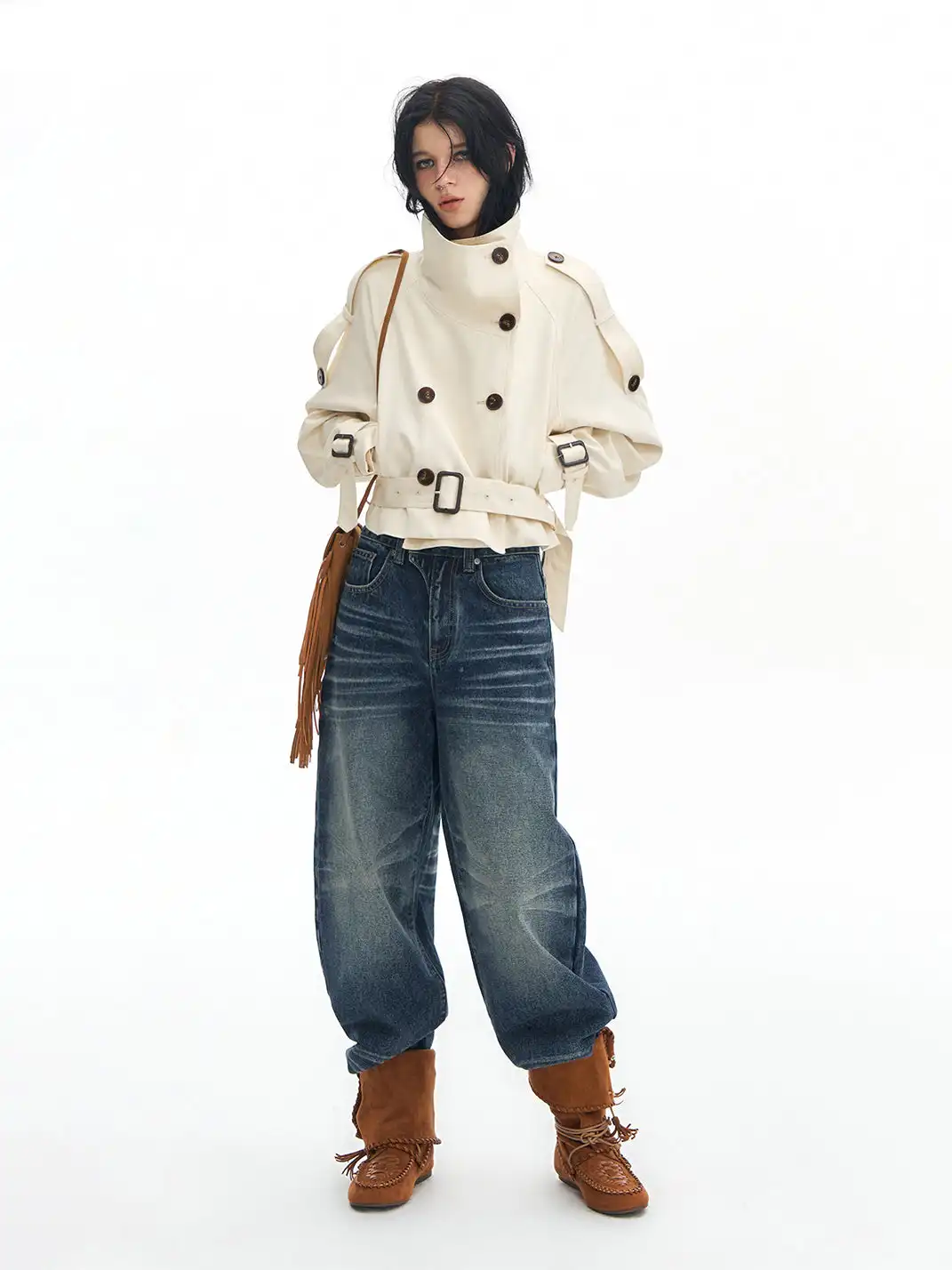 DeleteEX | Stand-up Collar Double-Breasted Short Jacket