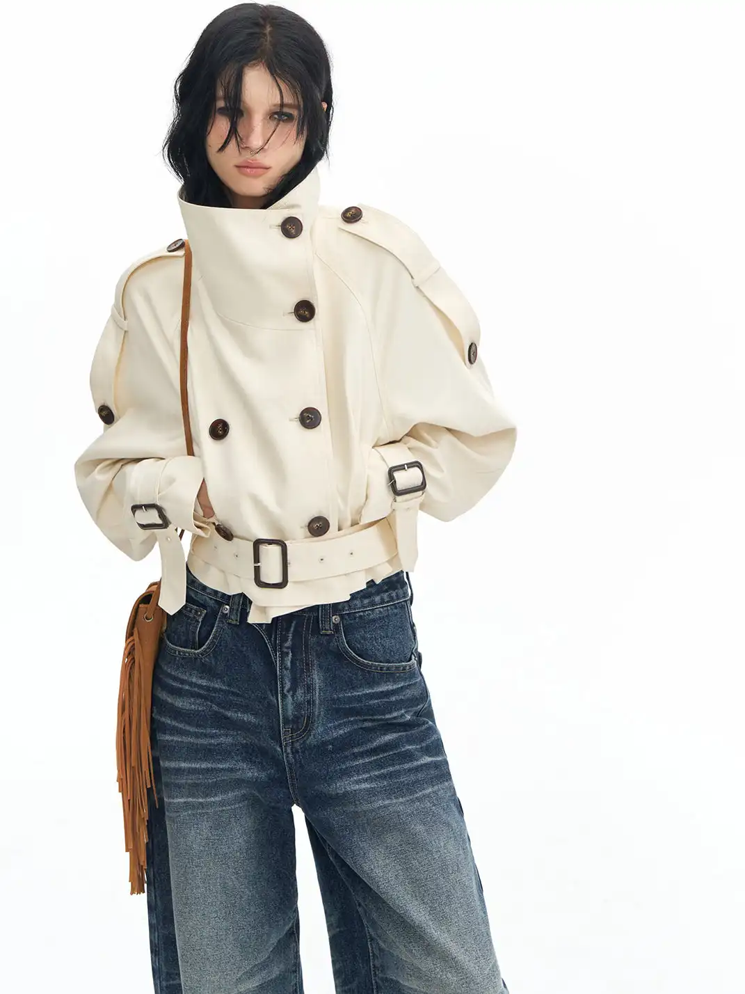 DeleteEX | Stand-up Collar Double-Breasted Short Jacket