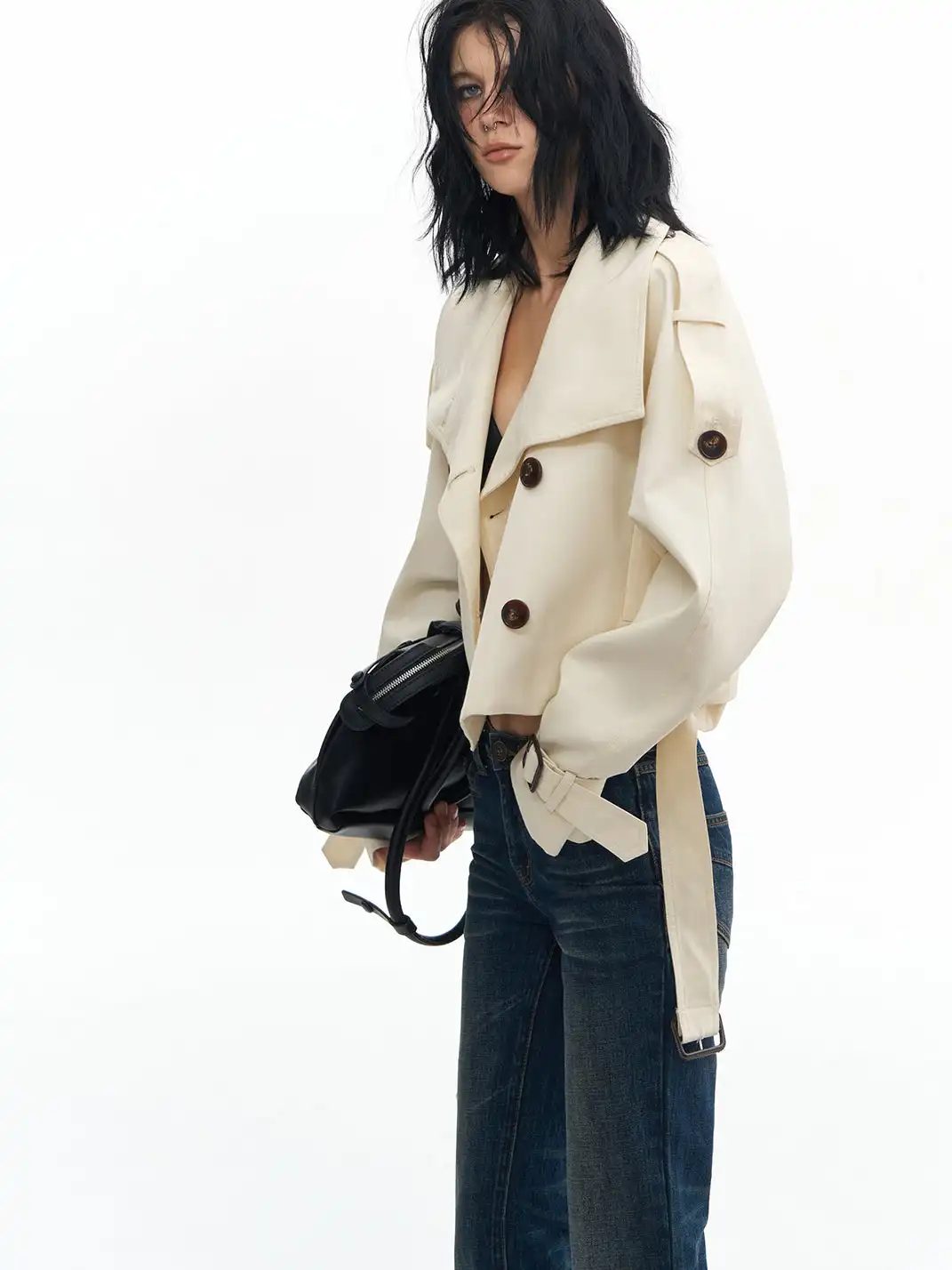 DeleteEX | Stand-up Collar Double-Breasted Short Jacket
