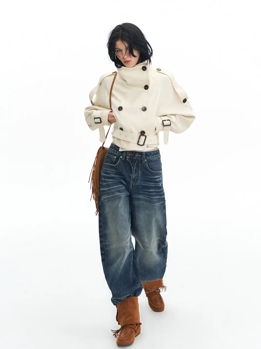 DeleteEX | Stand-up Collar Double-Breasted Short Jacket