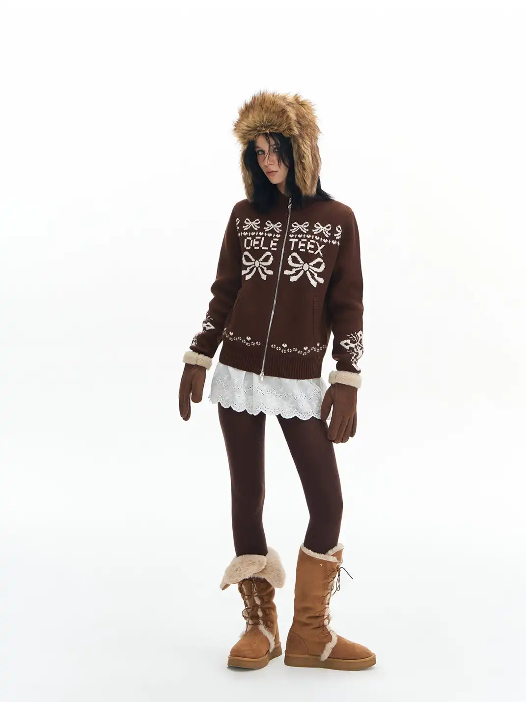 DeleteEX | Retro Jacquard Crew Neck Cardigan