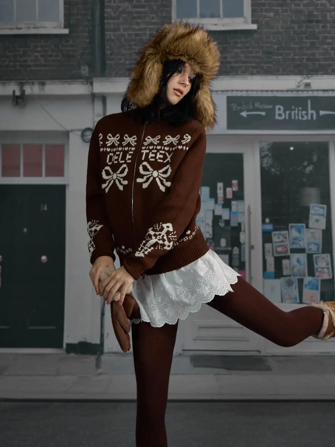 DeleteEX | Retro Jacquard Crew Neck Cardigan