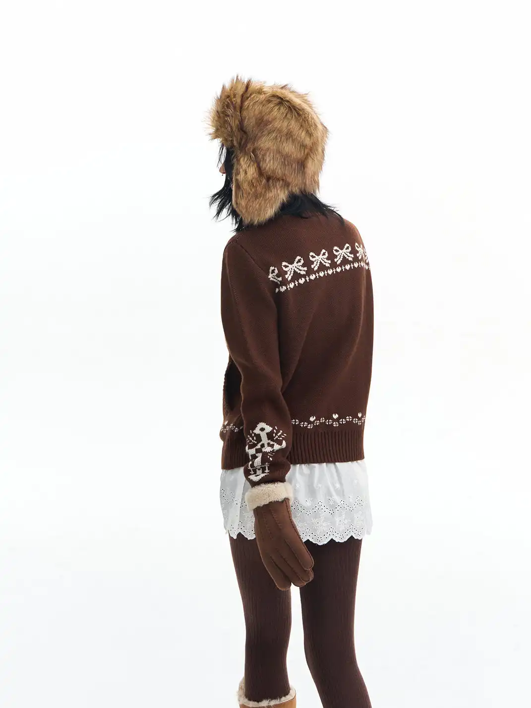 DeleteEX | Retro Jacquard Crew Neck Cardigan