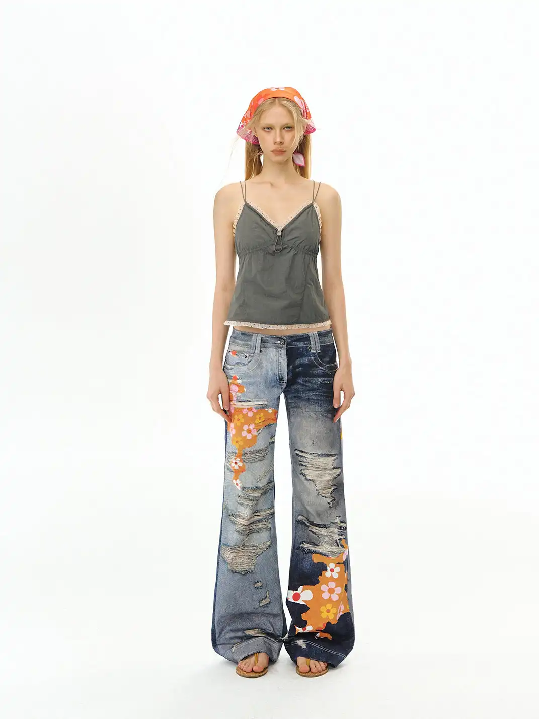 DeleteEX | Graffiti-Print Distressed Patchwork Jeans