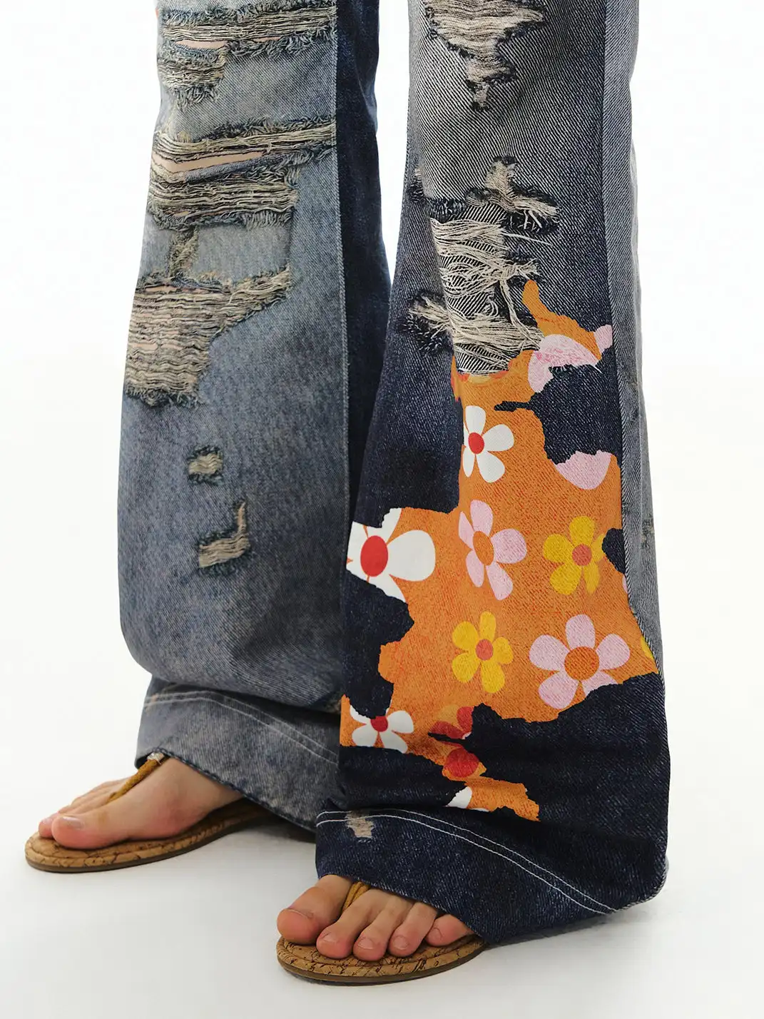 DeleteEX | Graffiti-Print Distressed Patchwork Jeans