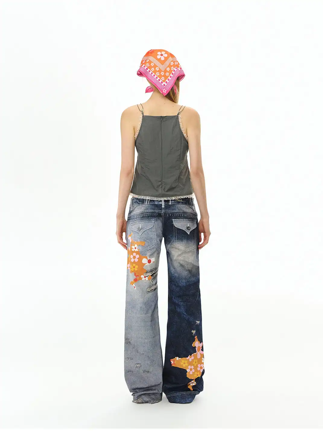 DeleteEX | Graffiti-Print Distressed Patchwork Jeans