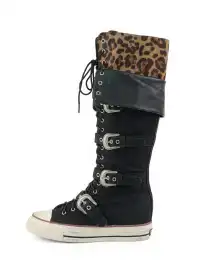 Mooreyu Atelier | Leopard Print High-Top Canvas Boots With Belt Buckle