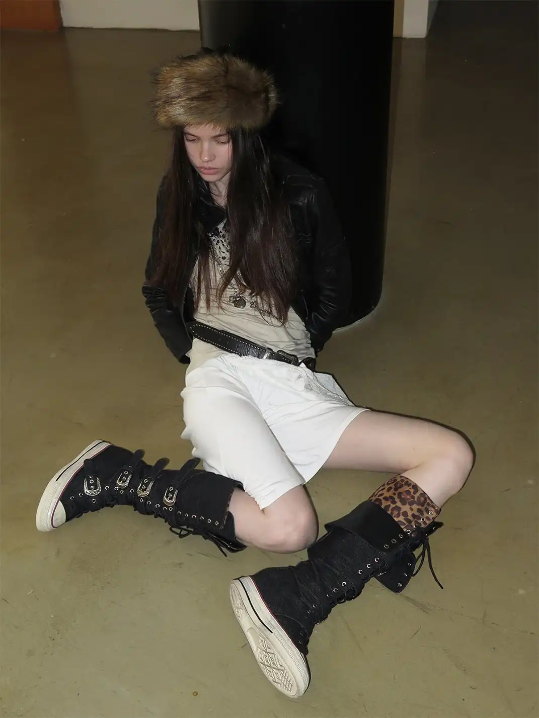Mooreyu Atelier | Leopard Print High-Top Canvas Boots With Belt Buckle