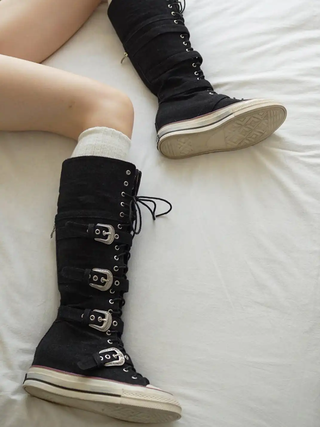Mooreyu Atelier | Leopard Print High-Top Canvas Boots With Belt Buckle