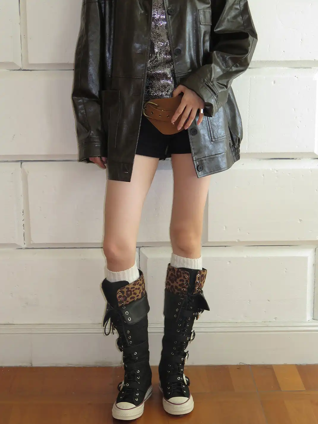 Mooreyu Atelier | Leopard Print High-Top Canvas Boots With Belt Buckle