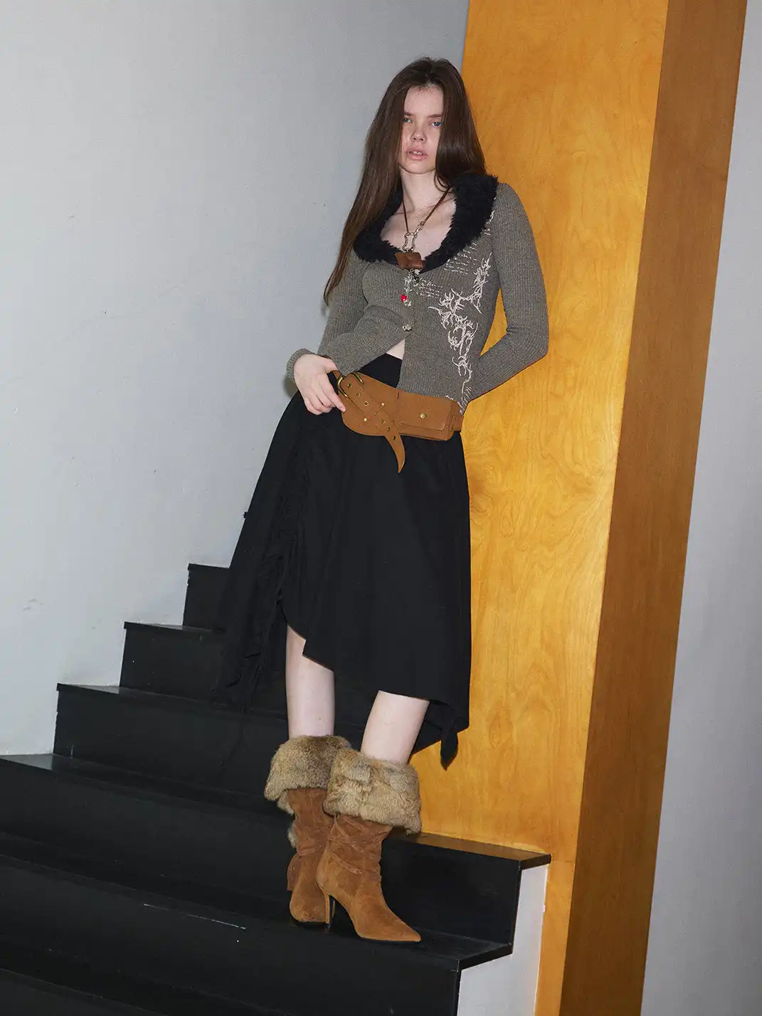Mooreyu Atelier | Genuine Leather Suede Pointed-Toe Ankle Boots