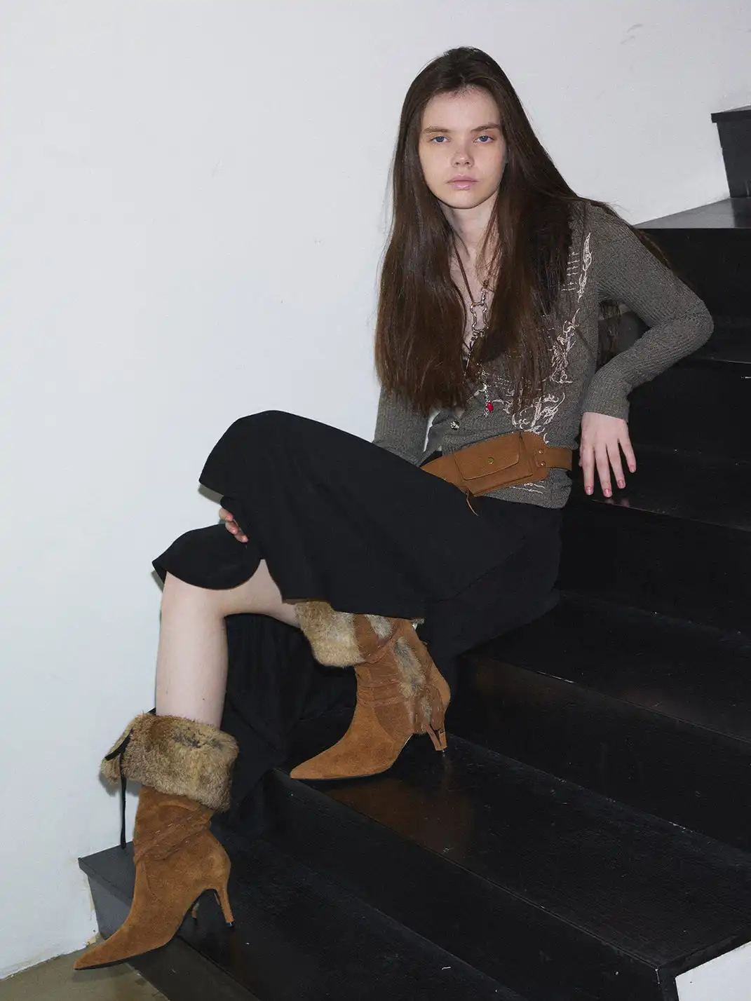 Mooreyu Atelier | Genuine Leather Suede Pointed-Toe Ankle Boots