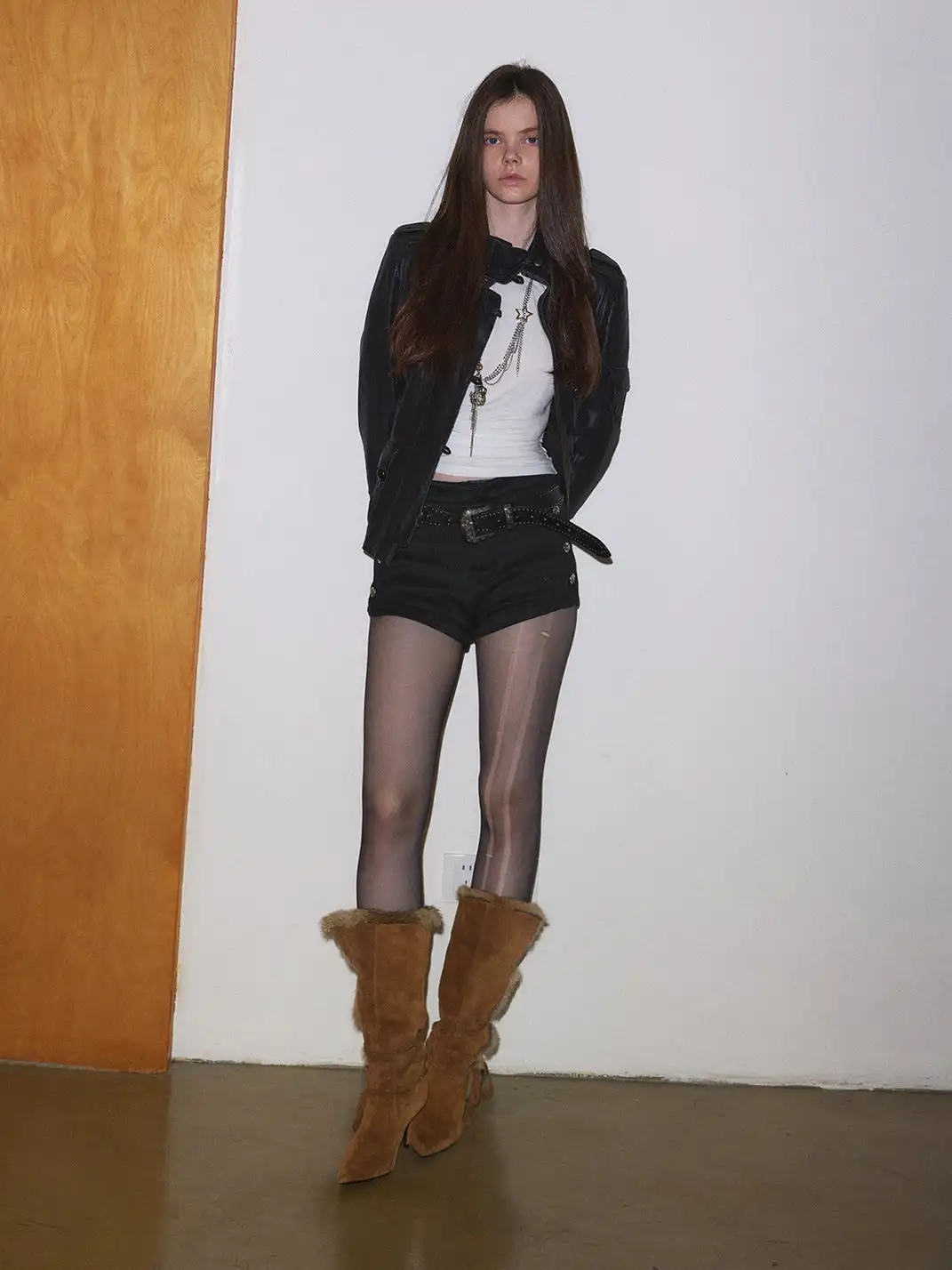Mooreyu Atelier | Genuine Leather Suede Pointed-Toe Ankle Boots