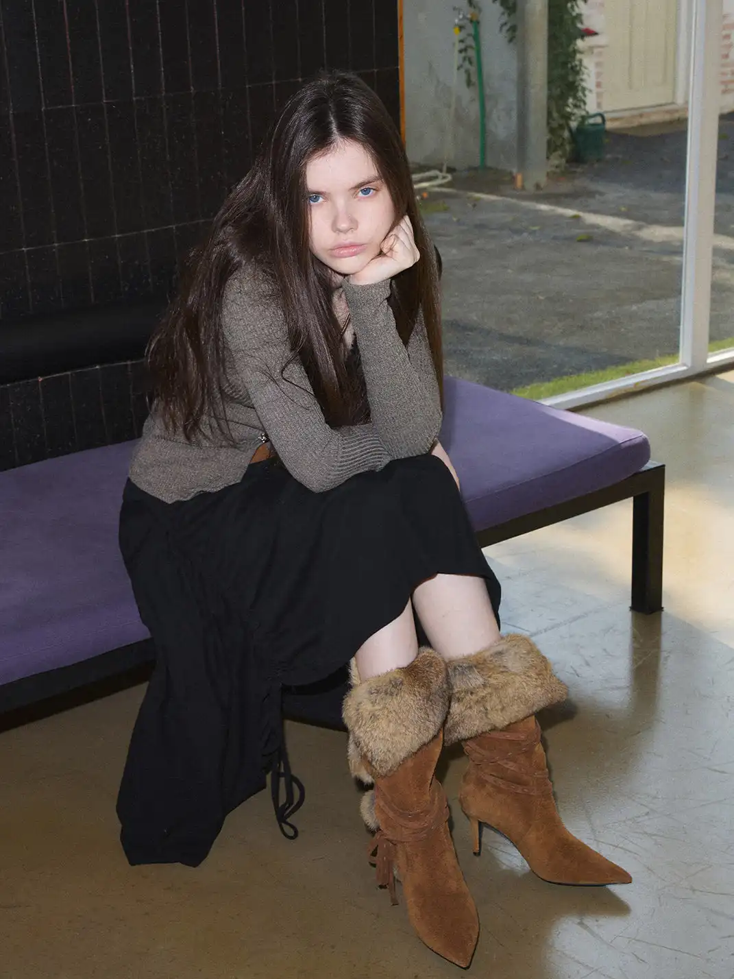 Mooreyu Atelier | Genuine Leather Suede Pointed-Toe Ankle Boots