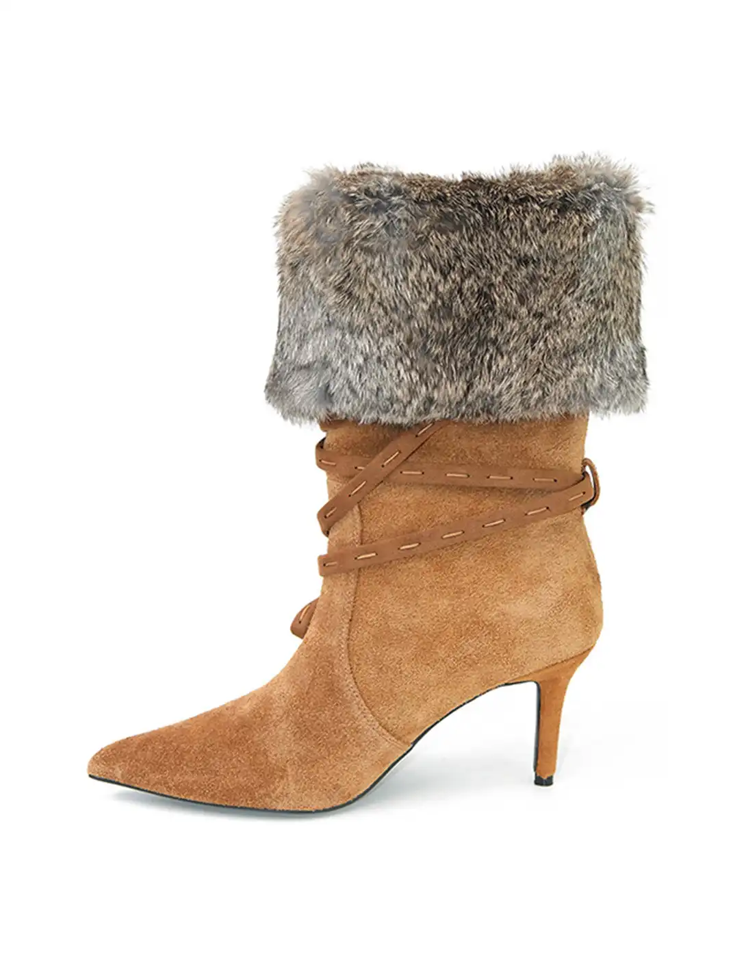 Mooreyu Atelier | Genuine Leather Suede Pointed-Toe Ankle Boots