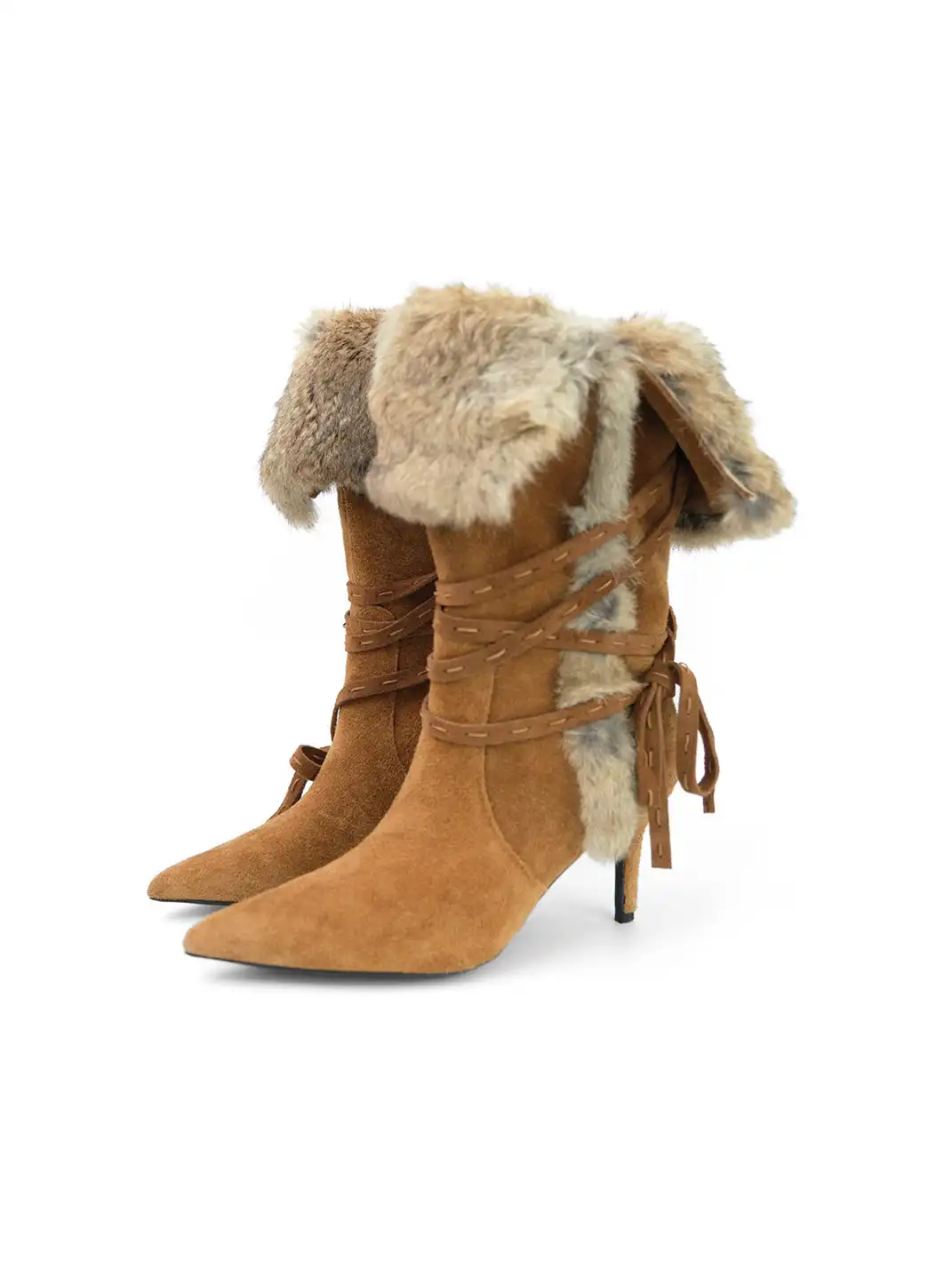 Mooreyu Atelier | Genuine Leather Suede Pointed-Toe Ankle Boots