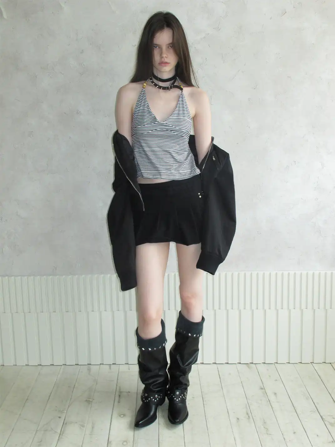 Mooreyu Atelier | Cowhide Studded Pointed-Toe Boots