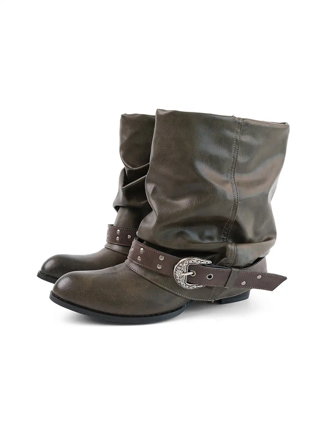 Mooreyu Atelier | Pleated Lace-Up Cowhide Ankle Boots