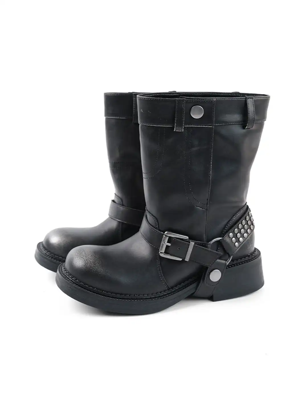 Mooreyu Atelier | Round-Toe Cowhide Short Riding Boots
