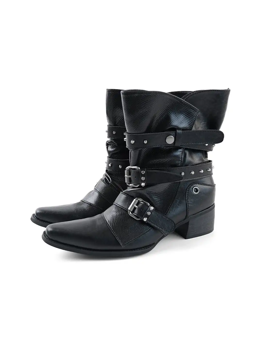 Mooreyu Atelier | Three-Strap Pointed-Toe Cowhide Ankle Boots