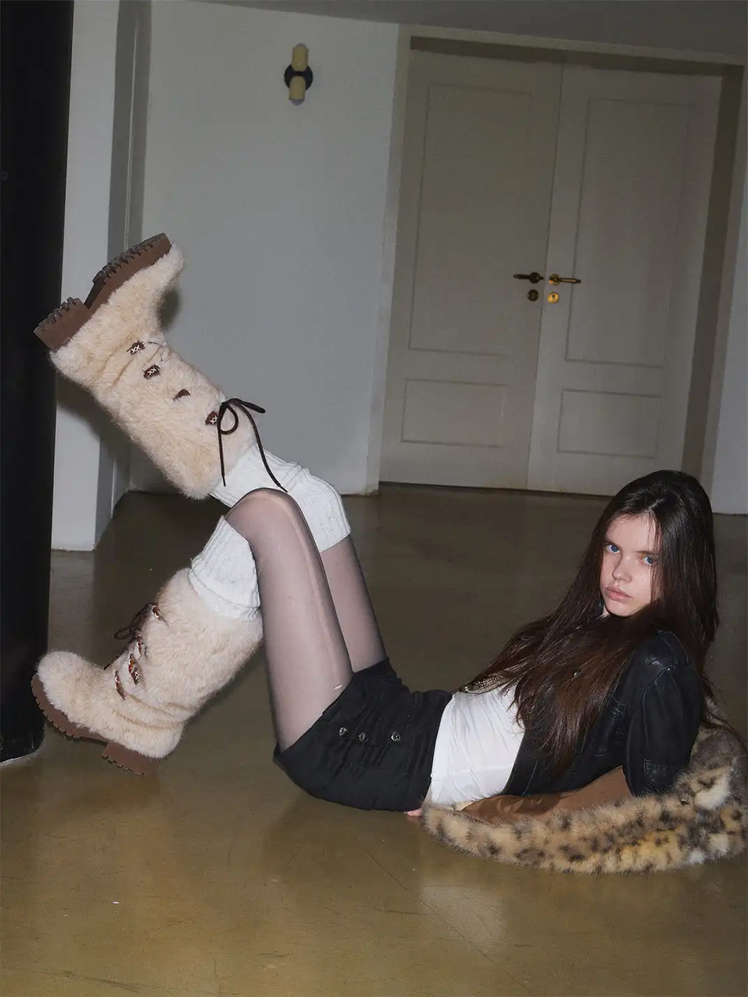 Mooreyu Atelier | Round-Toe Lace-Up Cotton Boots-White