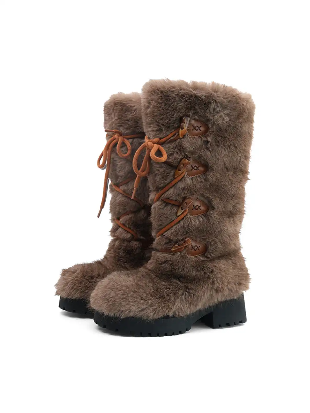 Mooreyu Atelier | Round-Toe Lace-Up Cotton Boots-Brown