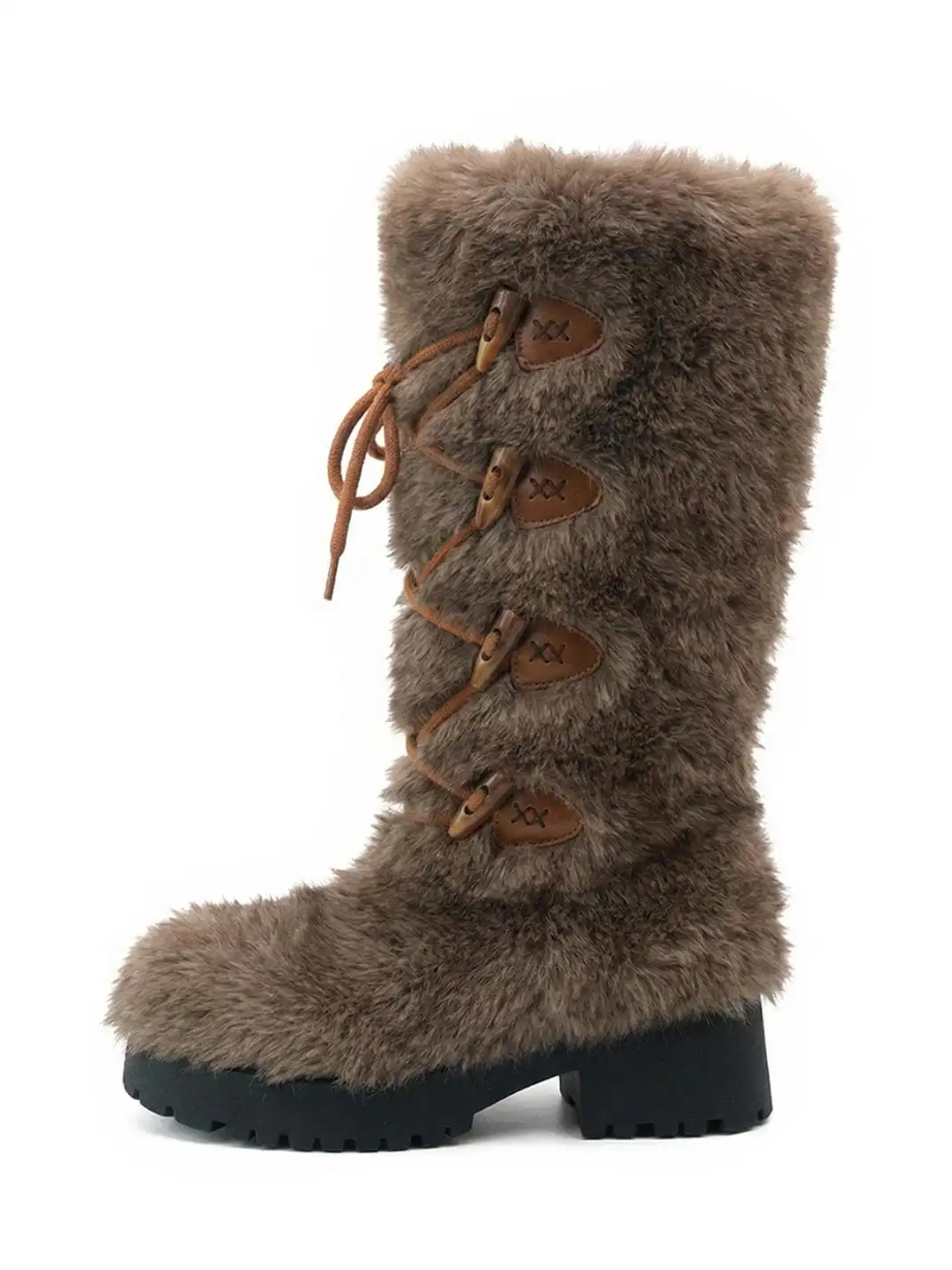 Mooreyu Atelier | Round-Toe Lace-Up Cotton Boots-Brown