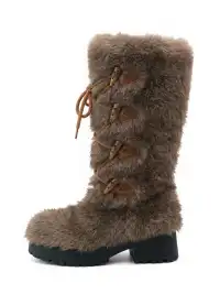 Mooreyu Atelier | Round-Toe Lace-Up Cotton Boots-Brown