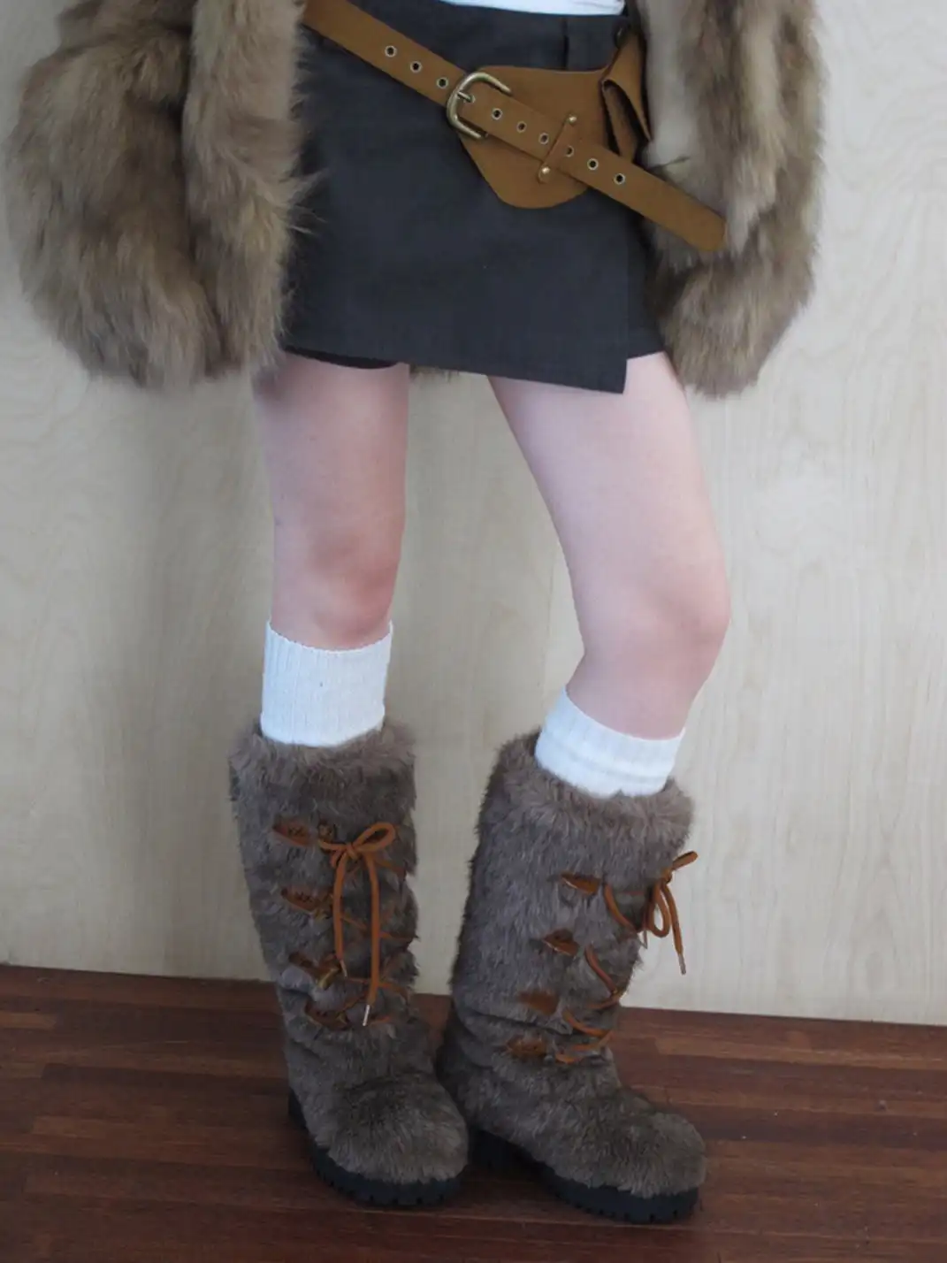 Mooreyu Atelier | Round-Toe Lace-Up Cotton Boots-Brown