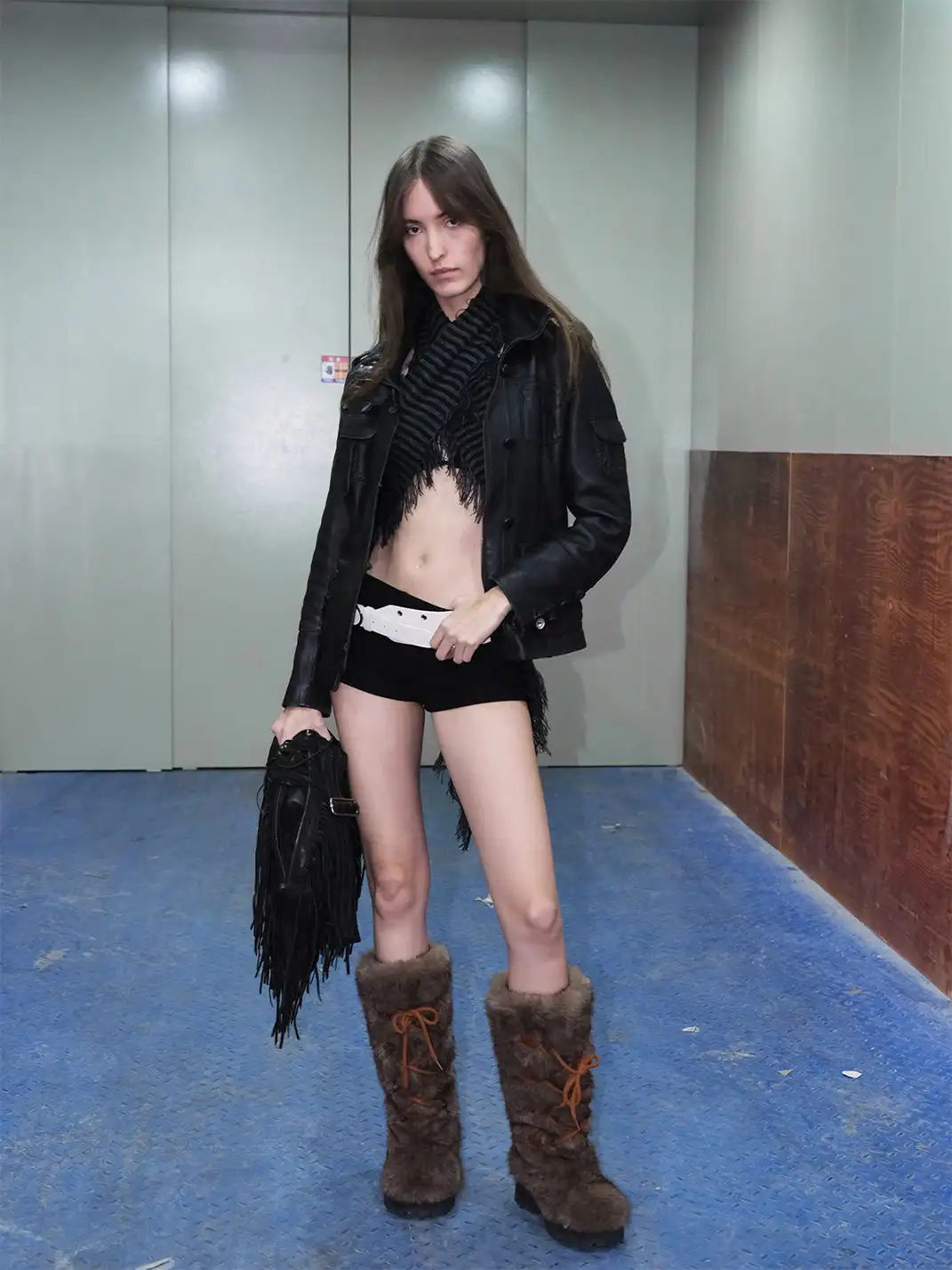 Mooreyu Atelier | Round-Toe Lace-Up Cotton Boots-Brown