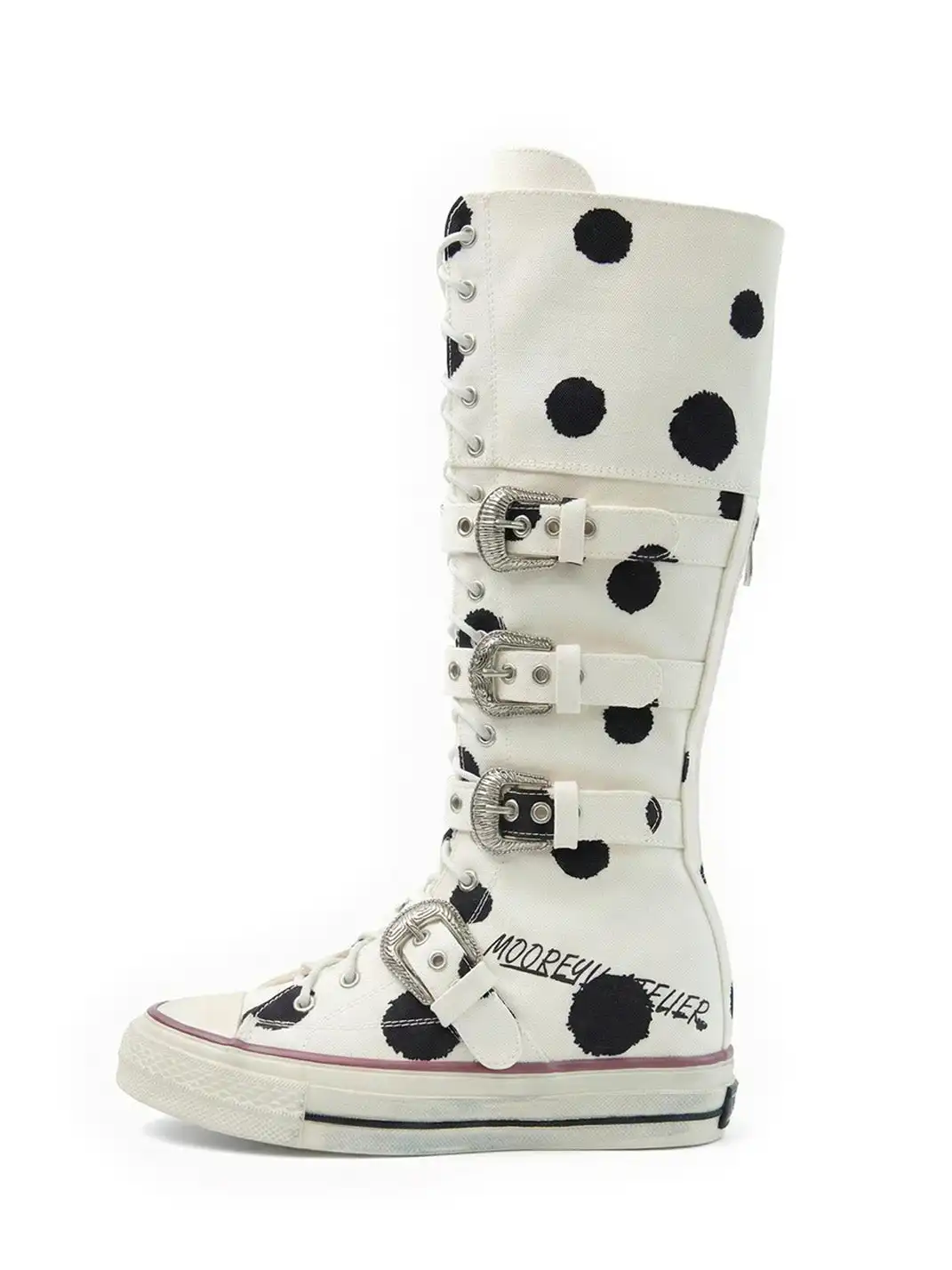 Mooreyu Atelier | White Polka Dot Lace-Up Boots