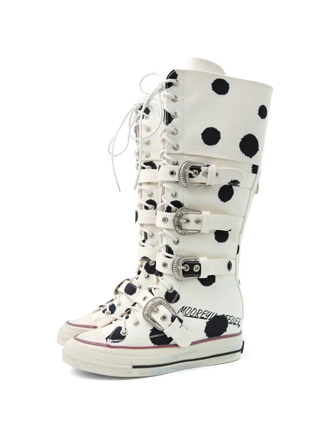 Mooreyu Atelier | White Polka Dot Lace-Up Boots