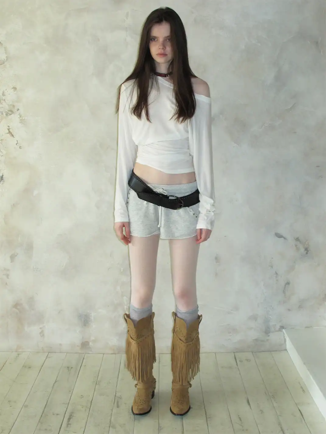 Mooreyu Atelier | Denim Suede Studded Tassel Riding Boots