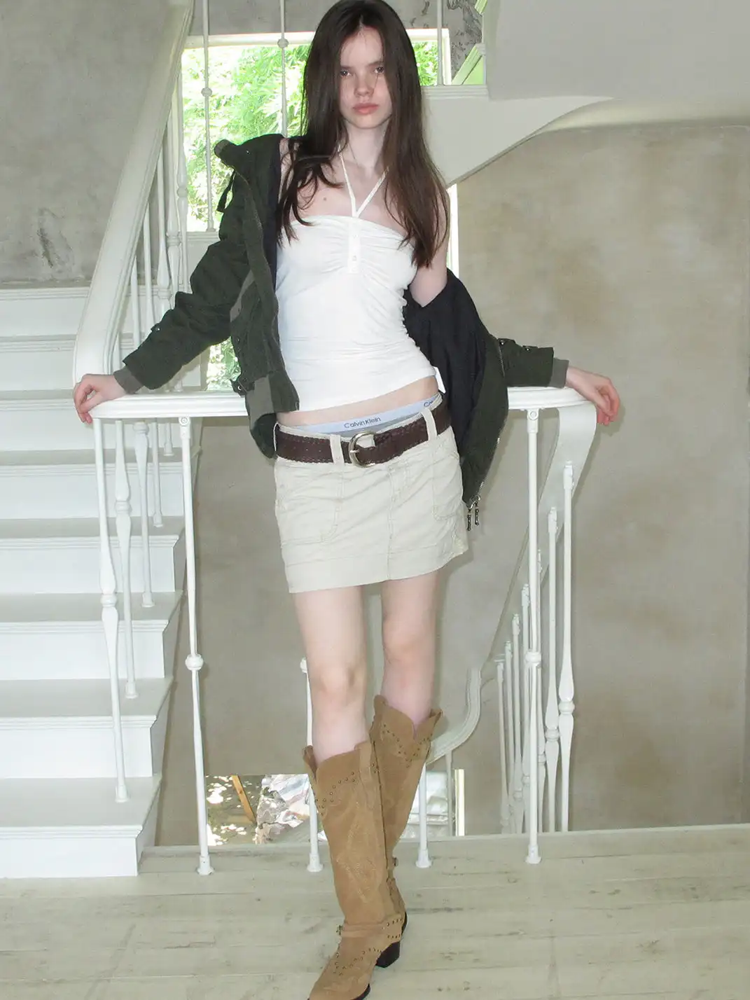 Mooreyu Atelier | Denim Suede Studded Tassel Riding Boots